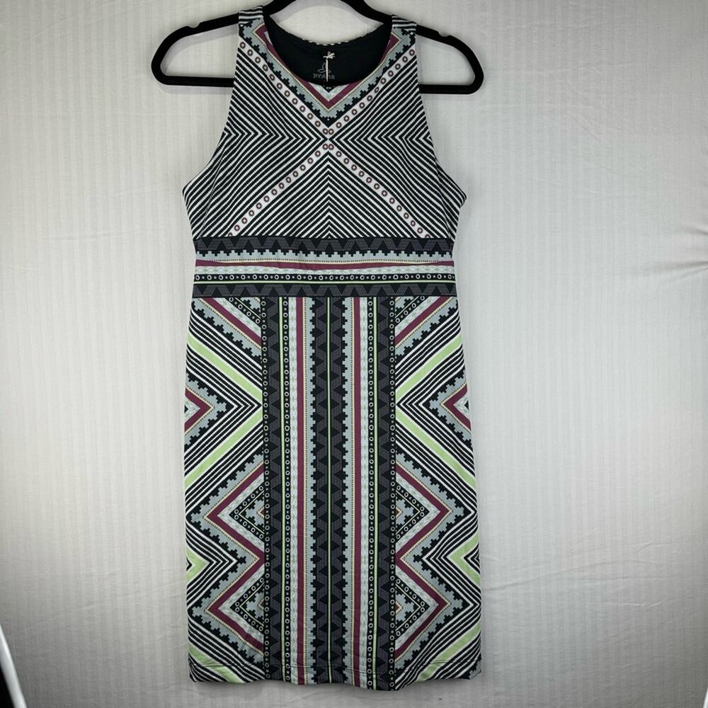 Prana Sporty Mini Dress Racer Back Size Small Ariel Aztec Print Built-In Bra